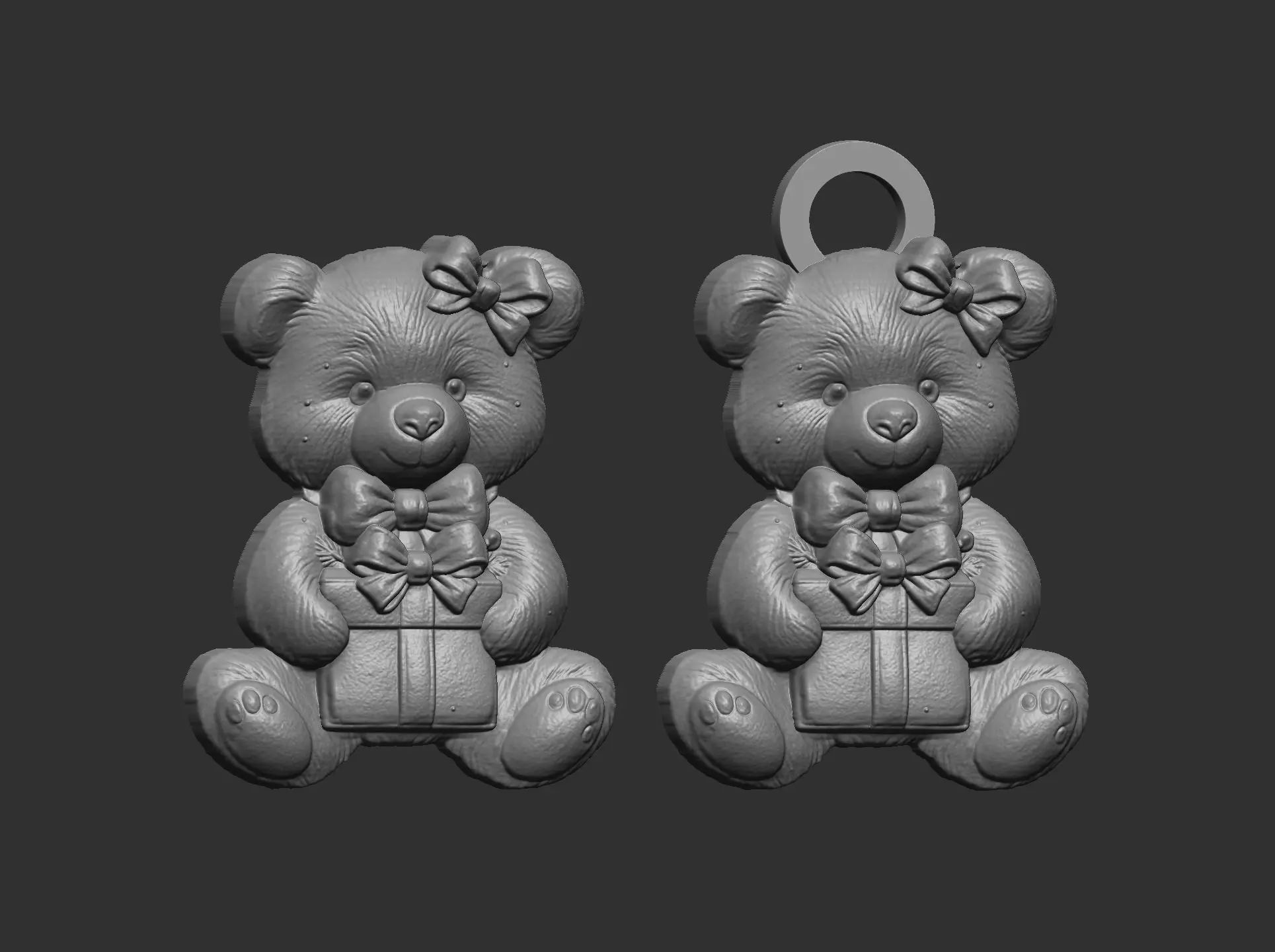 teddy with christmas gift cnc model keychain 3D print model_12