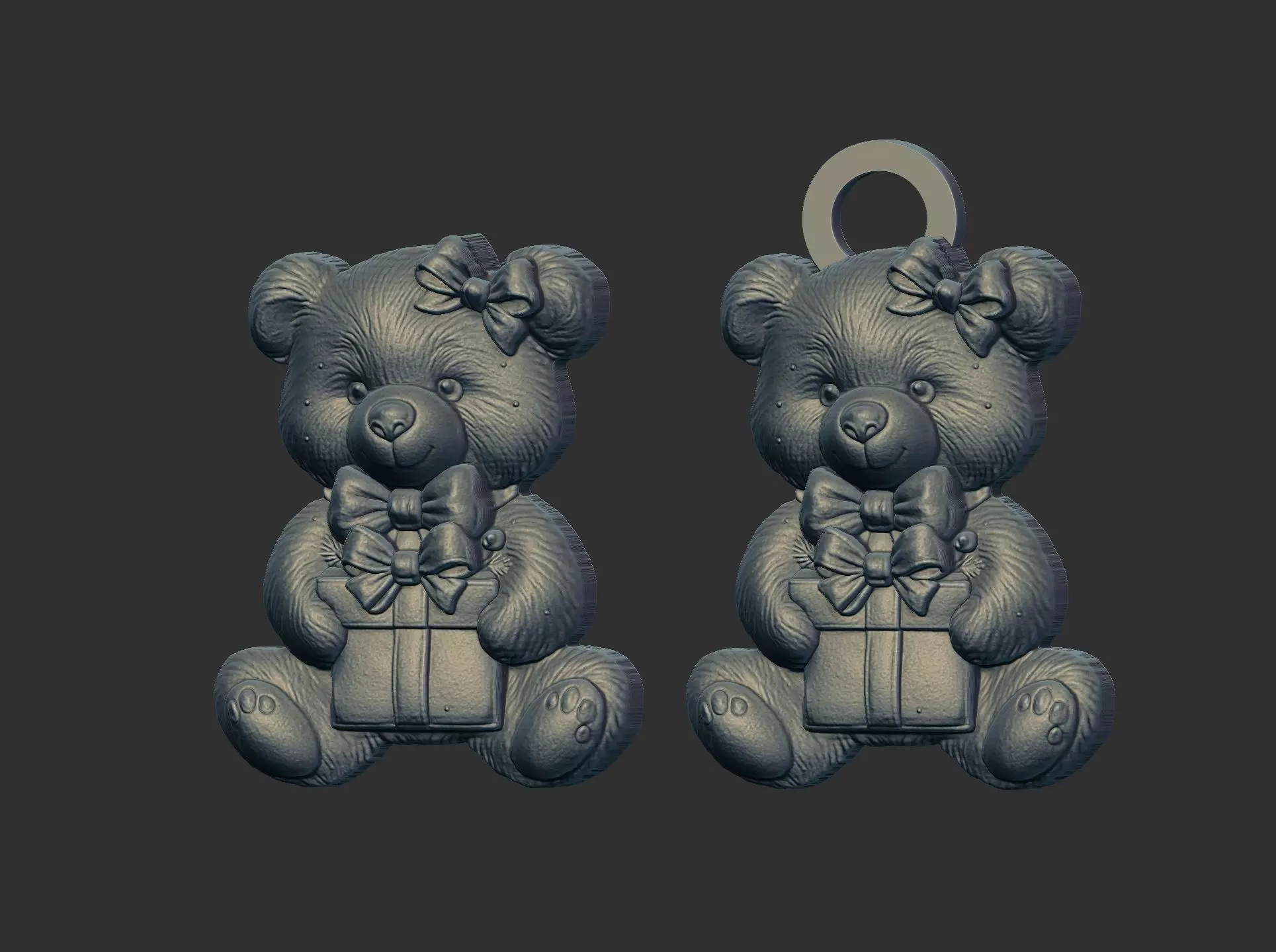 teddy with christmas gift cnc model keychain 3D print model_1