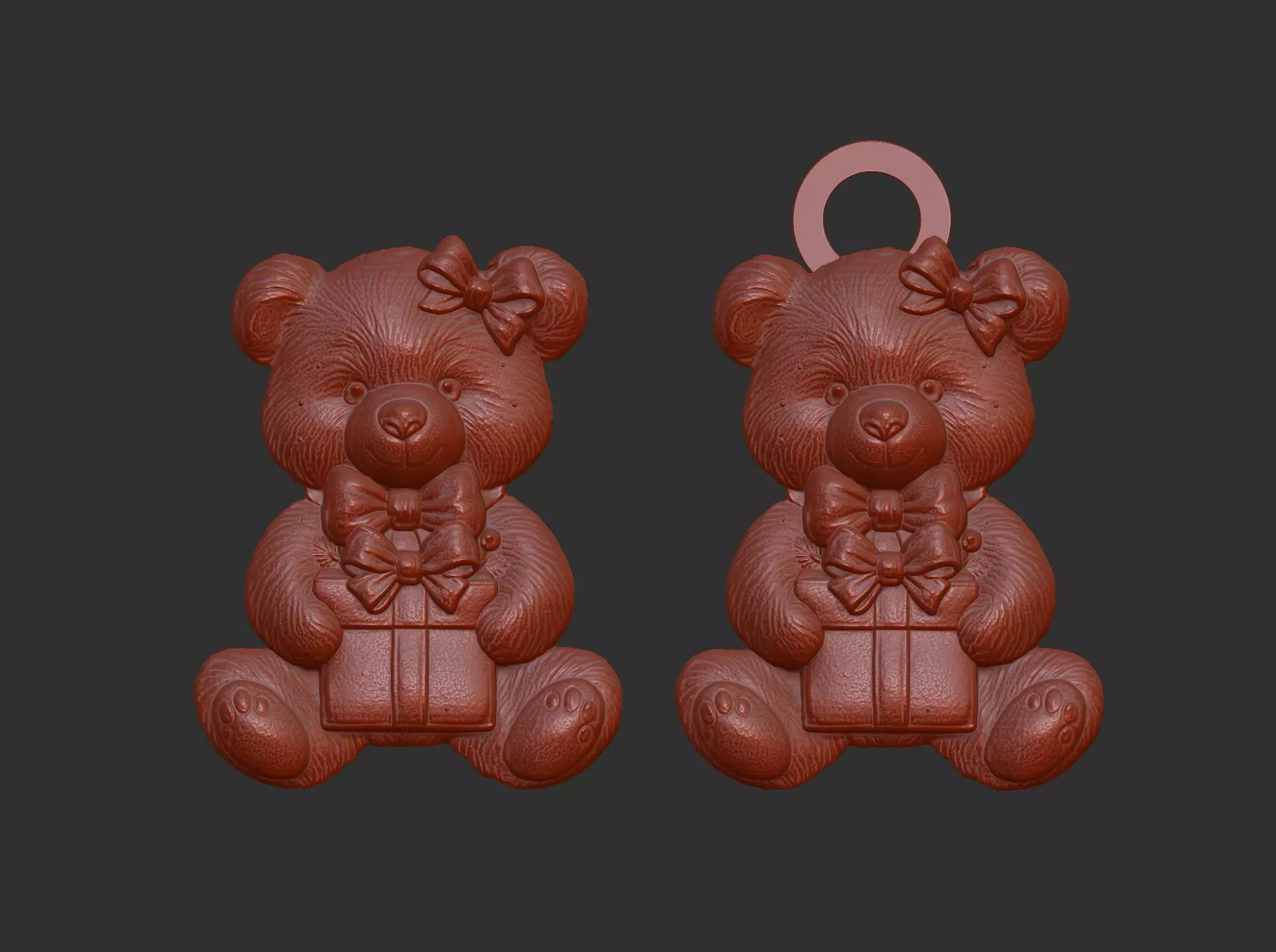 teddy with christmas gift cnc model keychain 3D print model_9