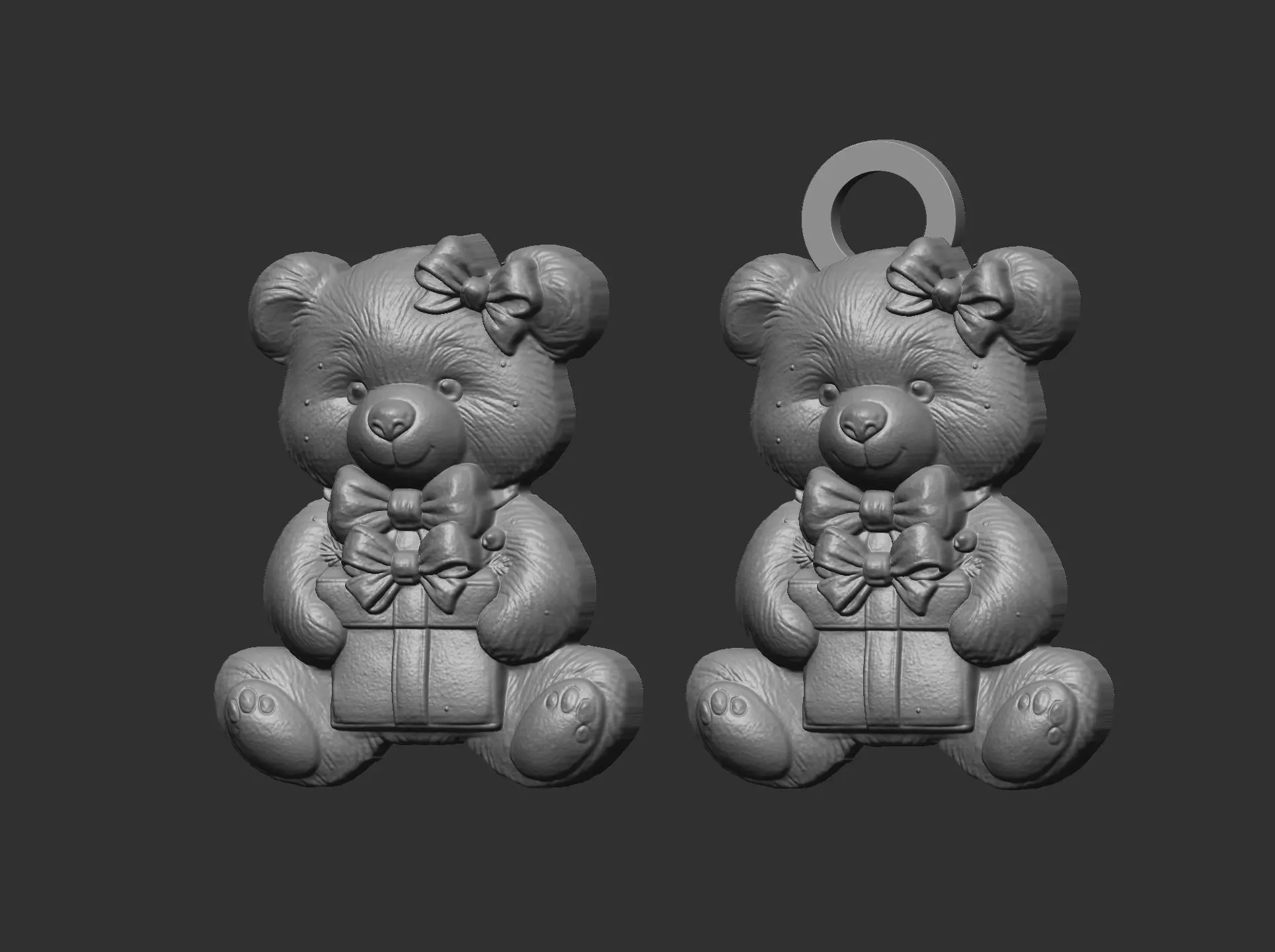 teddy with christmas gift cnc model keychain 3D print model_2