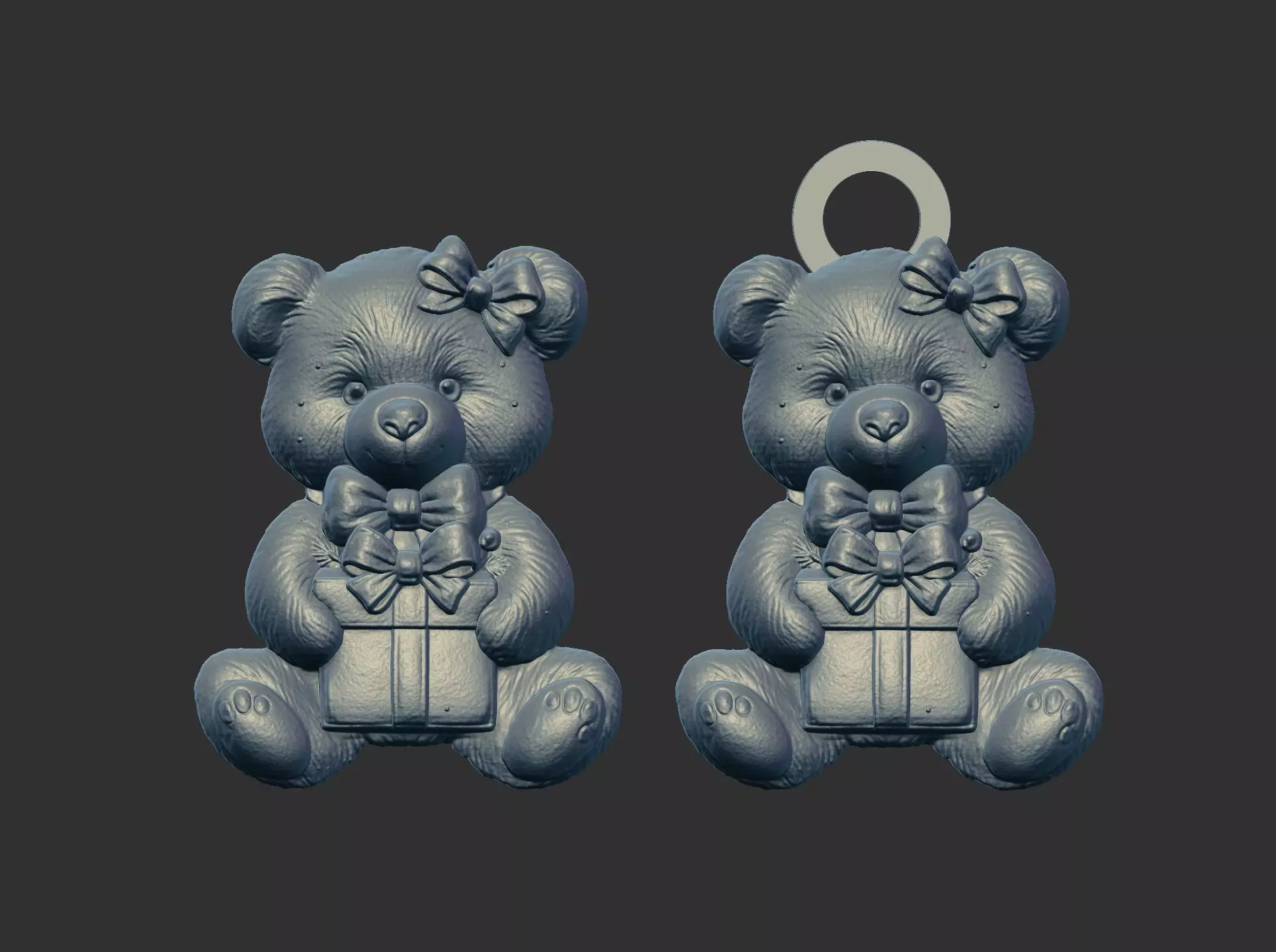 teddy with christmas gift cnc model keychain 3D print model_7