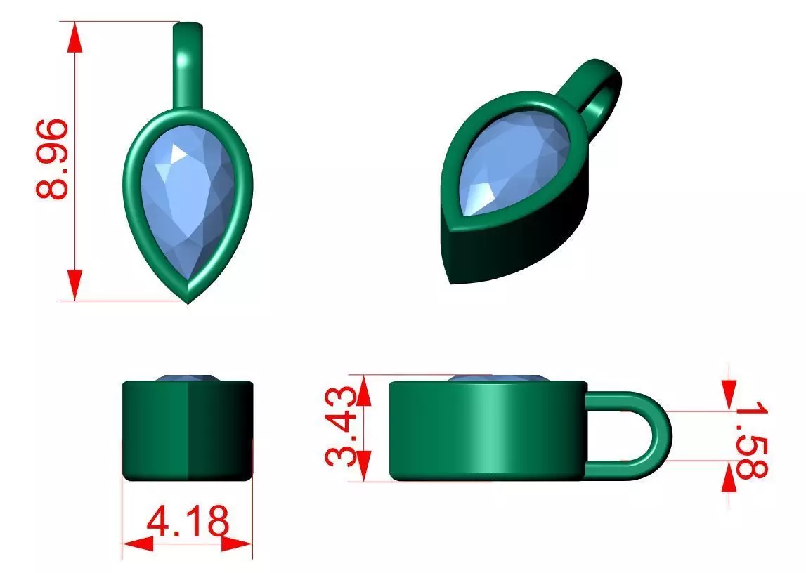 Pear Solitaire pendant 3D print model_8