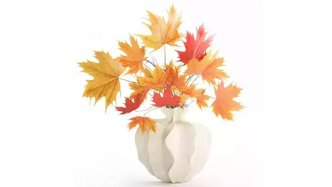 Realistic autumn bouquet twigs yellow maple vase decor 675