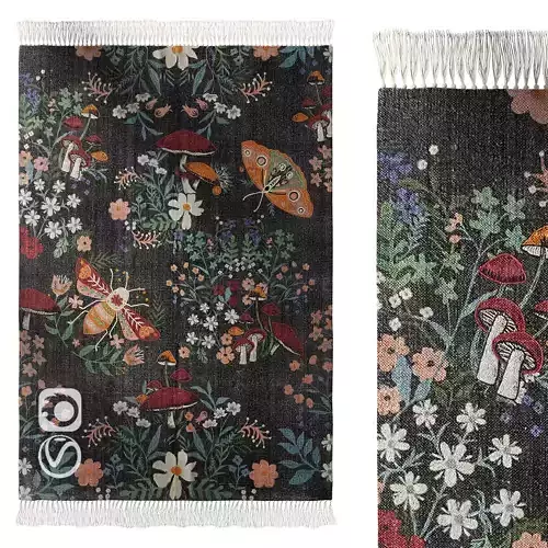 Insect Floral Embroidered Brushed Rug