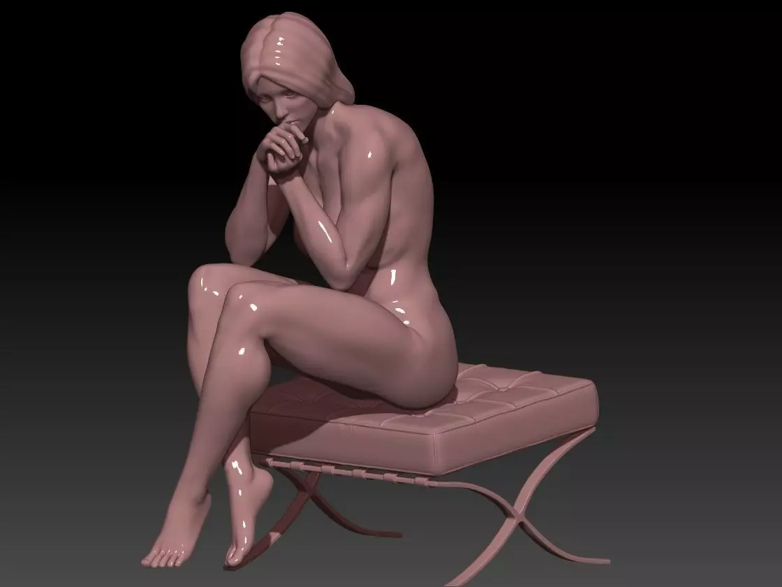 woman thinking sit 3D print model_0