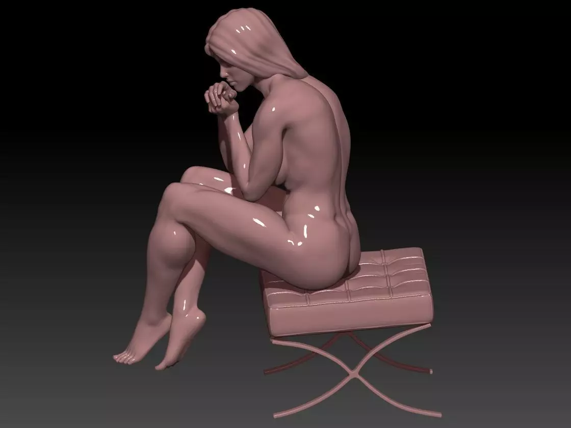 woman thinking sit 3D print model_1