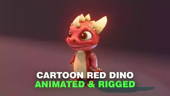 Cartoon Red Dinosaur 3D Model Animated Character