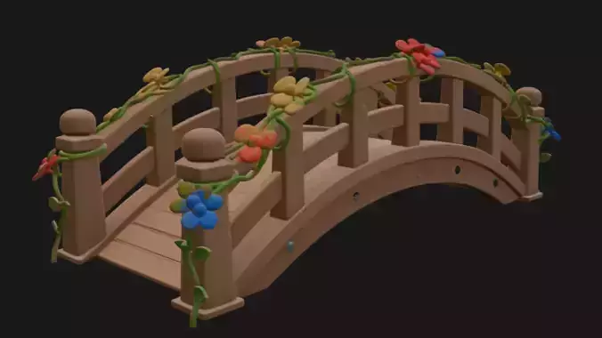 Pixar style cartoony bridge 3D model