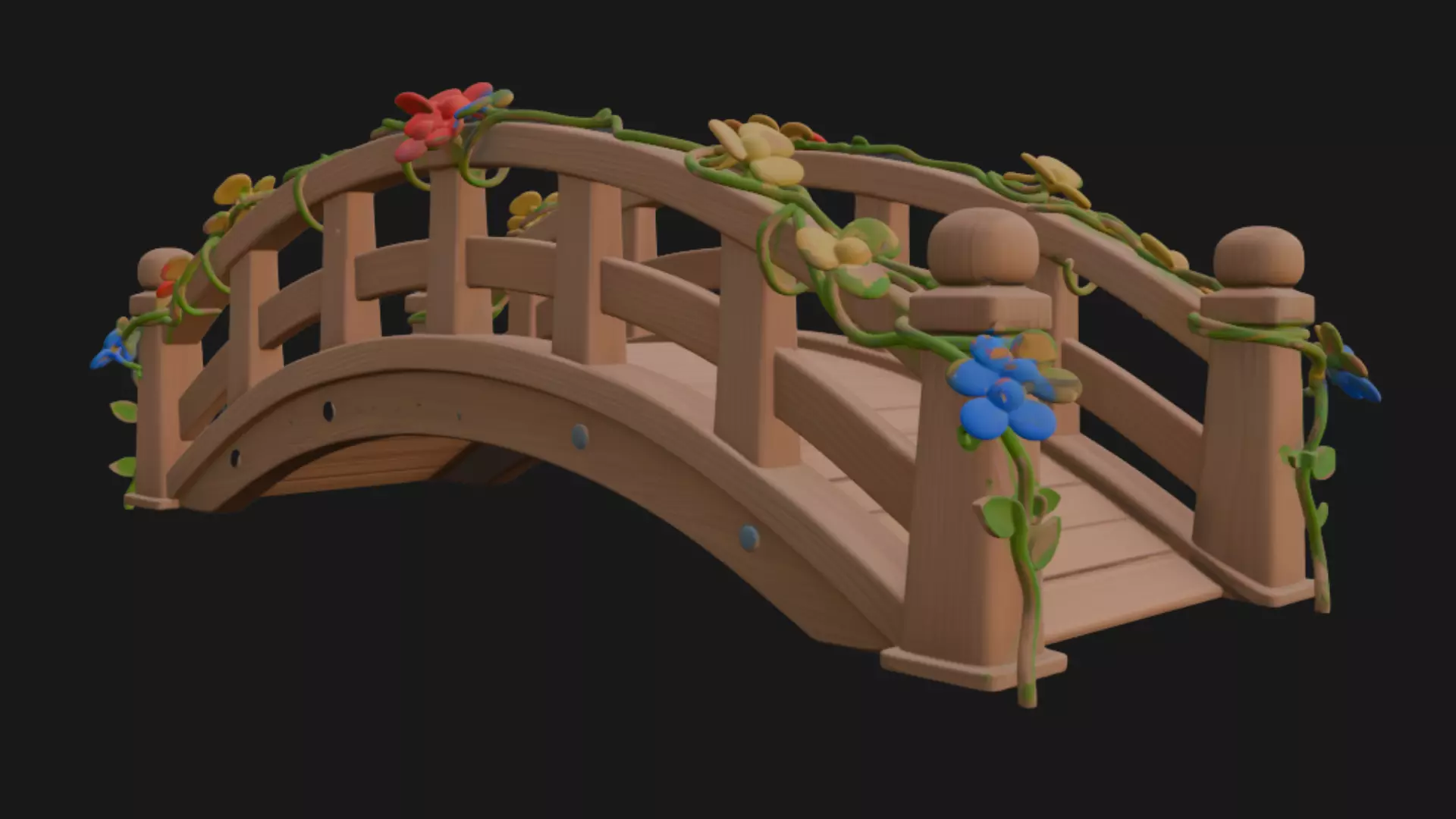 Pixar style cartoony bridge 3D model_1