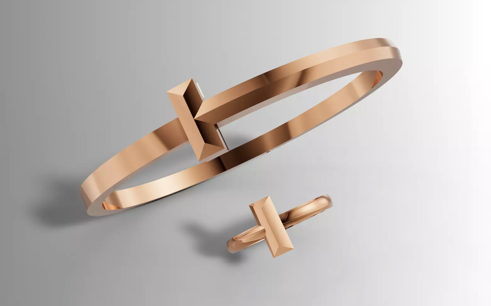 Tiffany T Style Ring Bangle Set 3D Model STL 3DM Cad File 3D print model_7