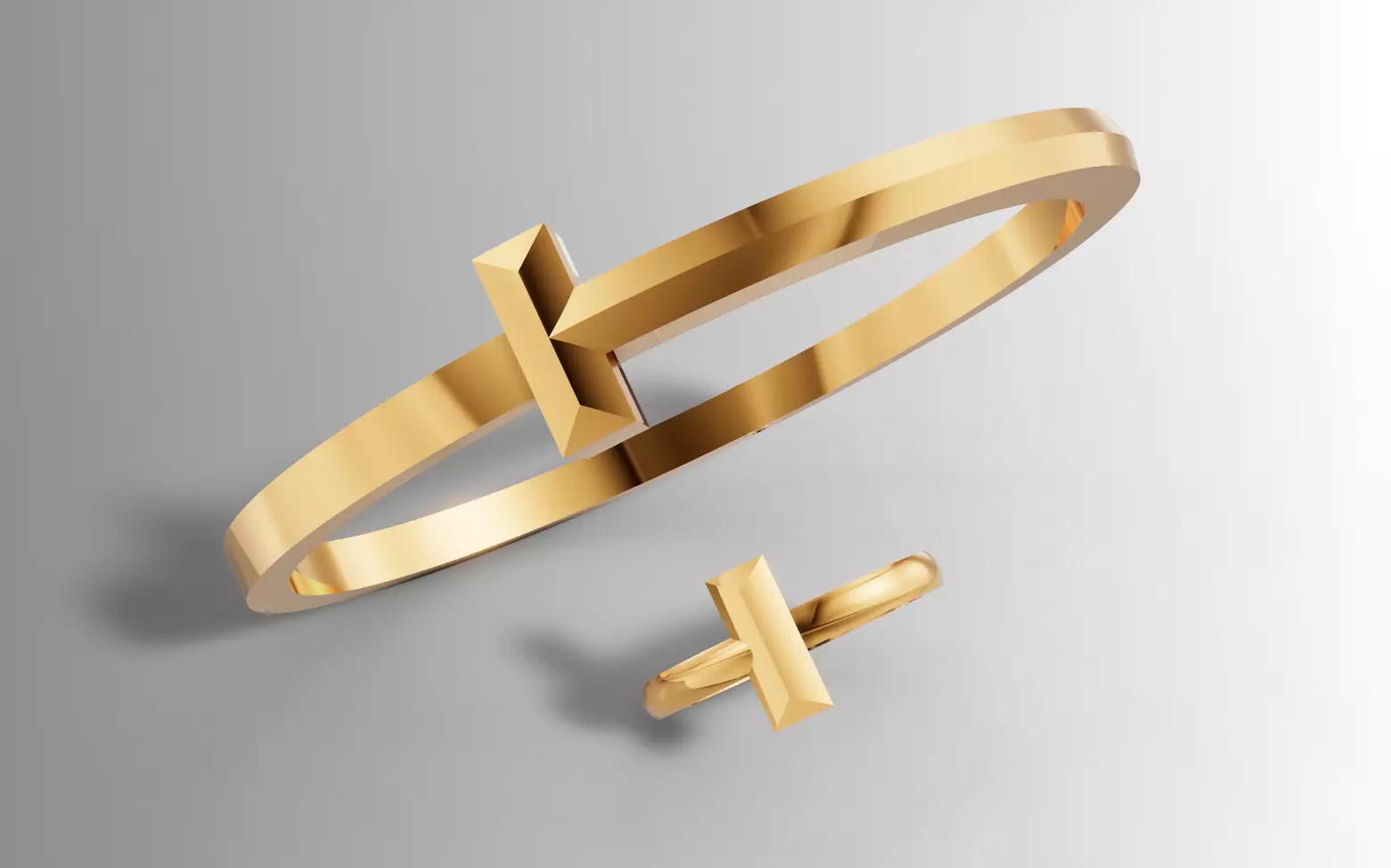 Tiffany T Style Ring Bangle Set 3D Model STL 3DM Cad File 3D print model_3