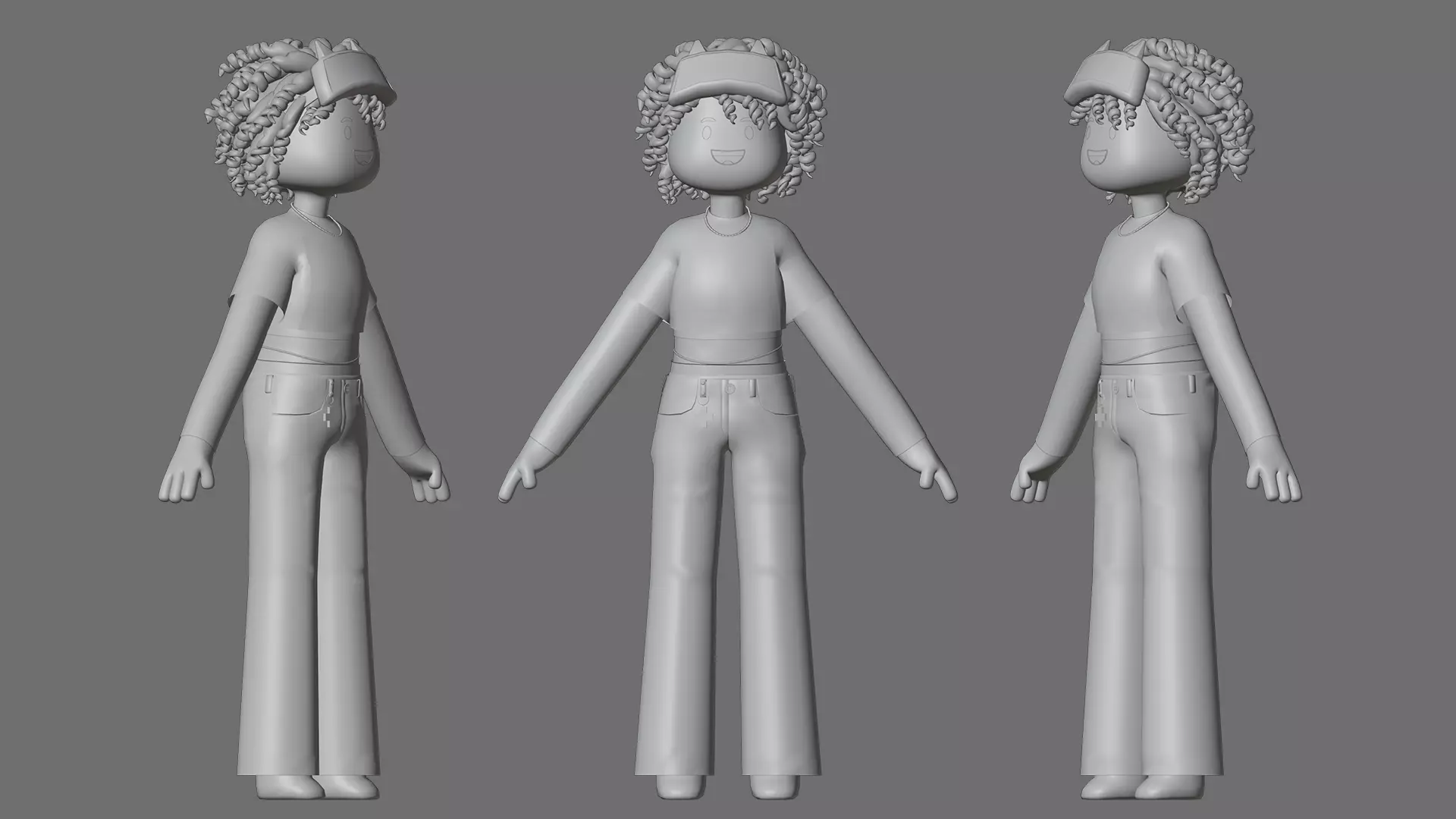 Minimal Cartoon Female Character Low-poly 3D model_5