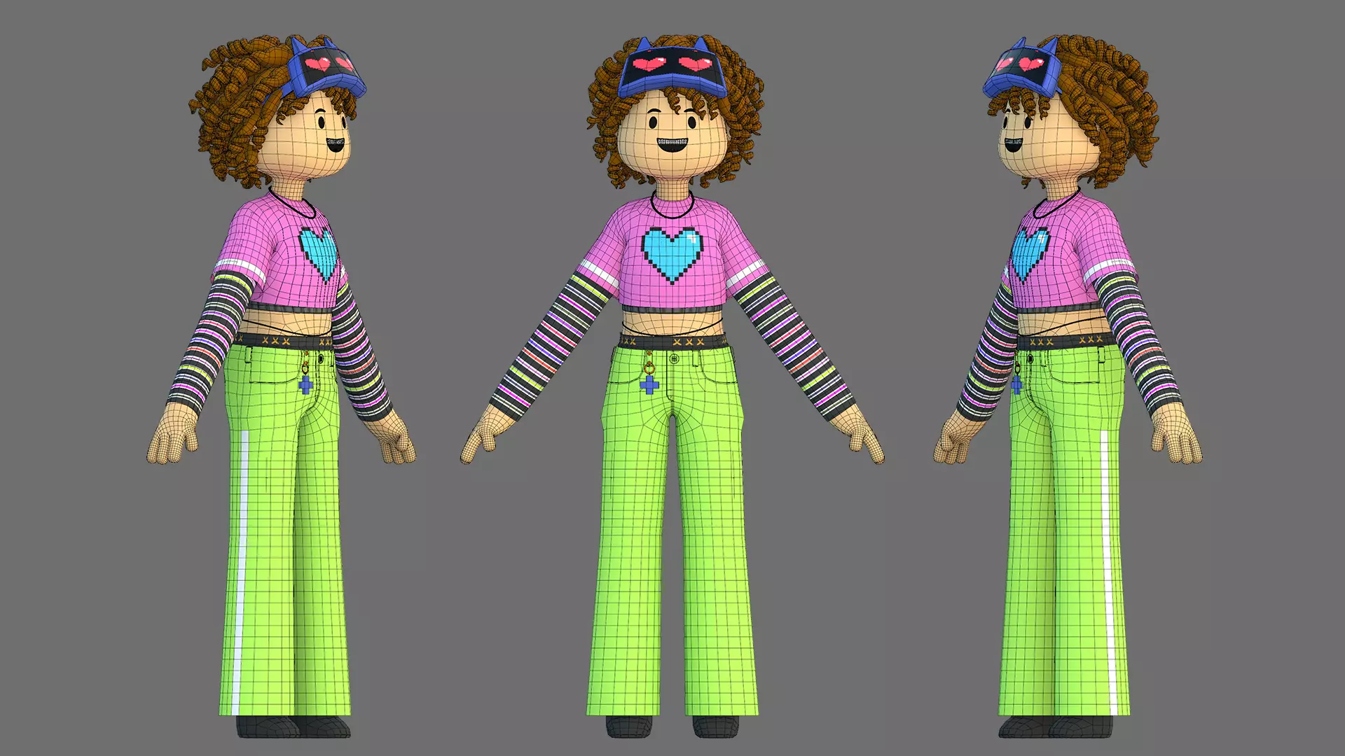 Minimal Cartoon Female Character Low-poly 3D model_7