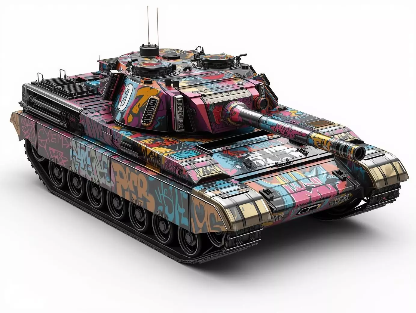 Graffiti Battle Tank 3D Model Urban Art War Machine Low-poly 3D model_0