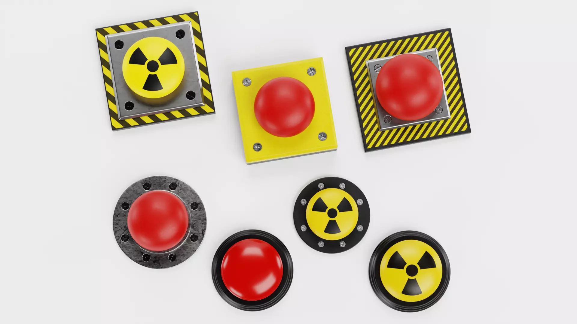 7 Emergency Buttons - Industrial Control Push Switches Set 3D model