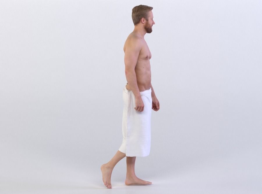 Kent 0230 Man in a bath towel walking towards camera 3D model_3