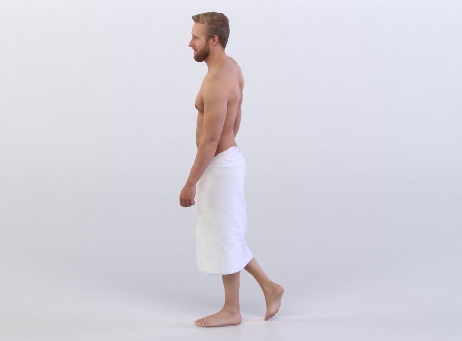 Kent 0230 Man in a bath towel walking towards camera 3D model_1