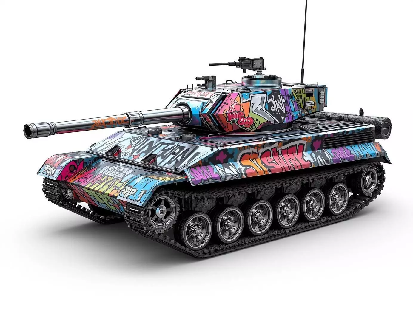 Graffiti Art Battle Tank 3D Model Urban Chaos Machine Low-poly 3D model_0