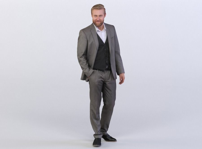 Kent 0441 Man in a suit standing, arm in a pocket