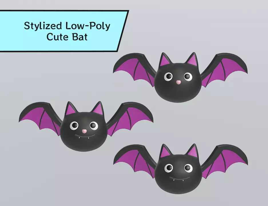 Stylized Low-Poly Cute Bat Low-poly 3D model_0