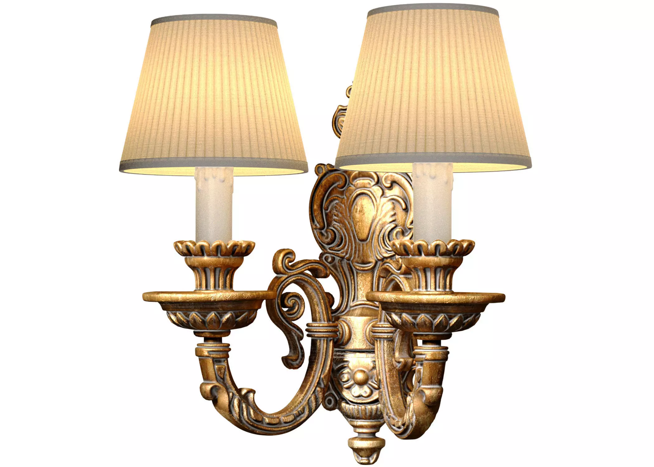 Bronze antique Sconce classic French style Wall lamp lampshade 3D model_0