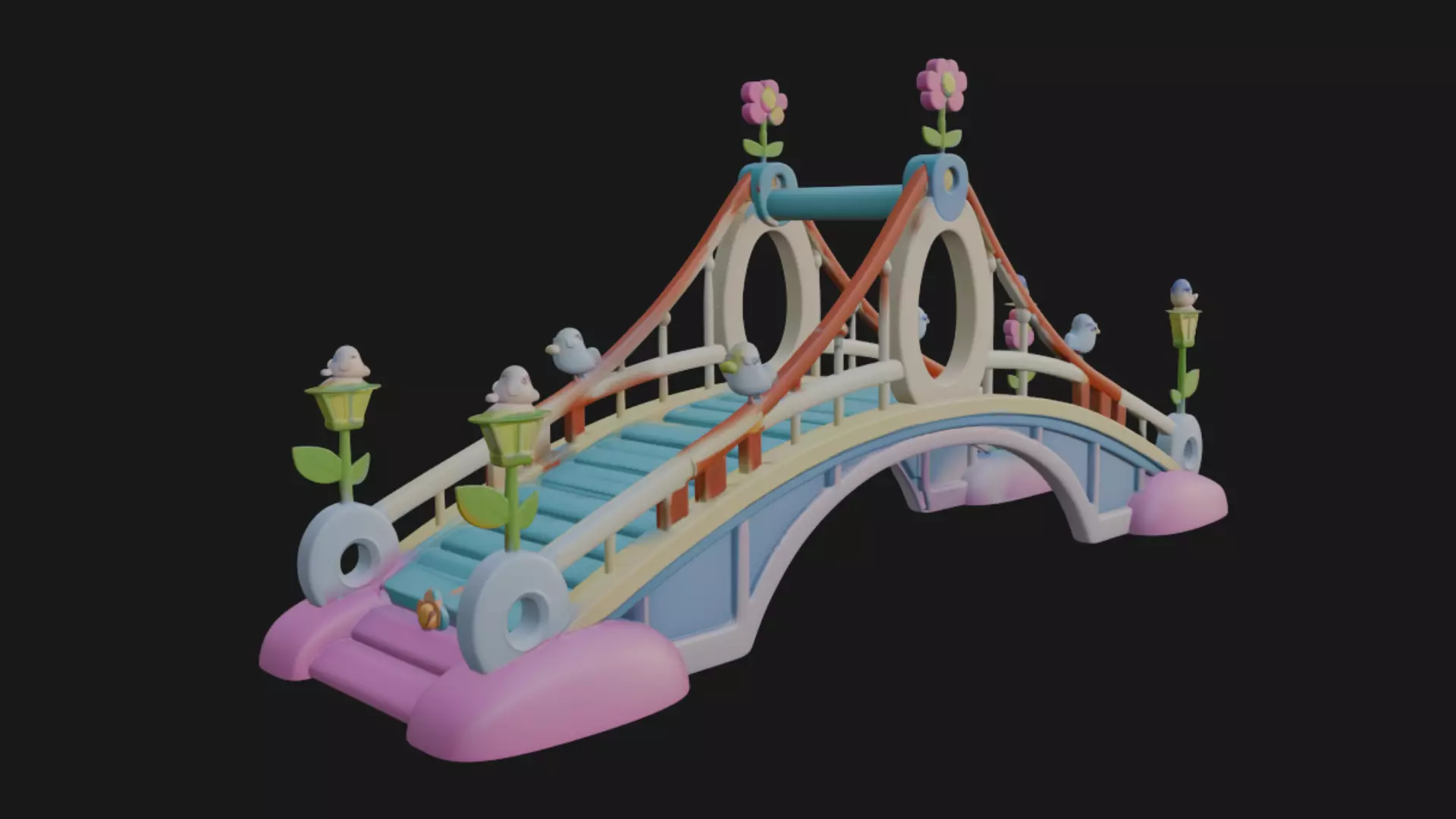 Pixal style cartoony bridge 3d model 3D model_0