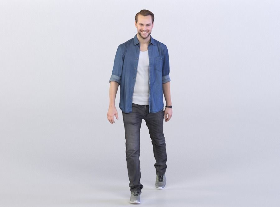 Joscha 0120 Man in a Denim shirt walking towards camera 3D model