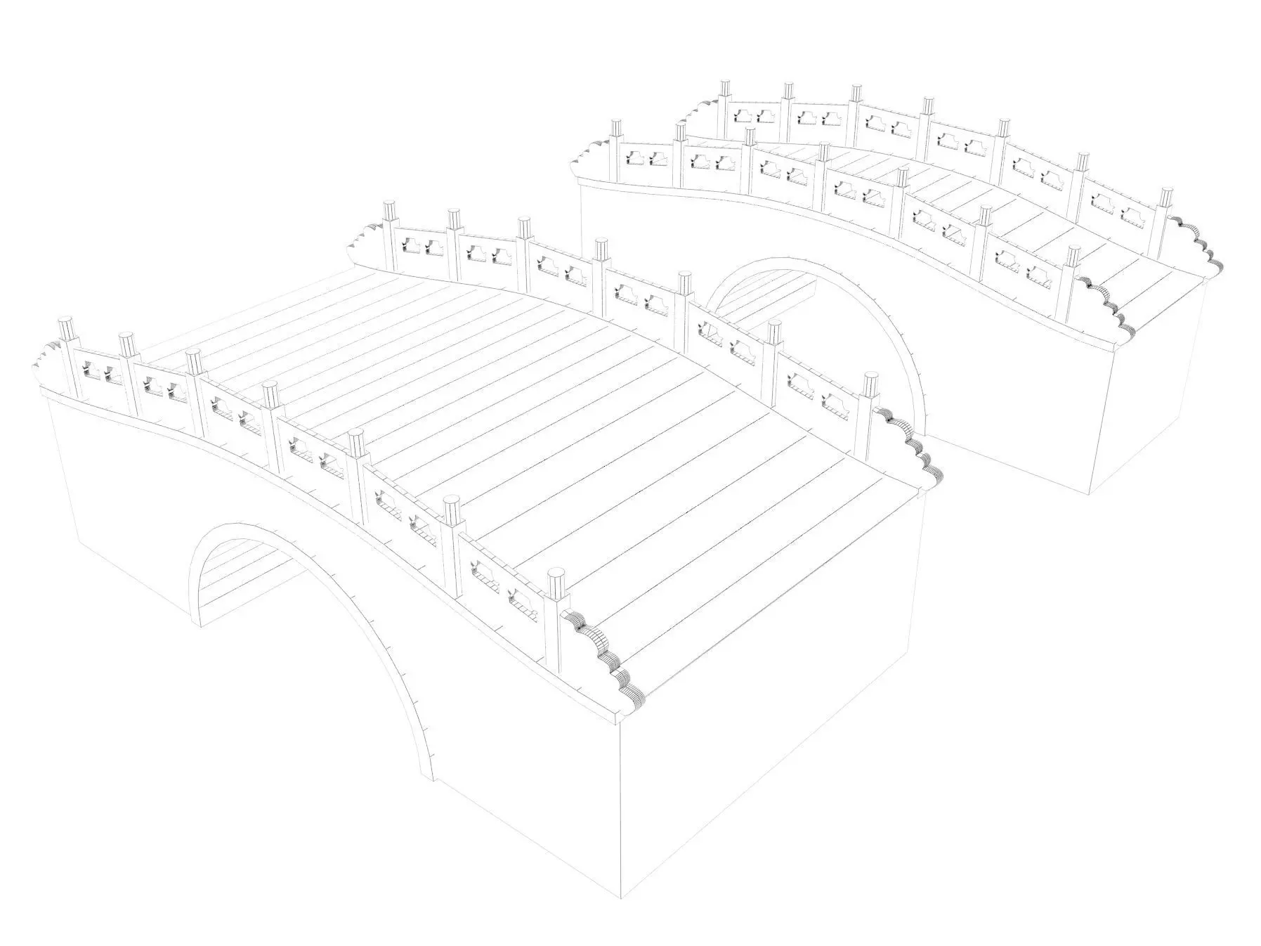 Chinese Stone Arch Bridge Pack 3D model_12