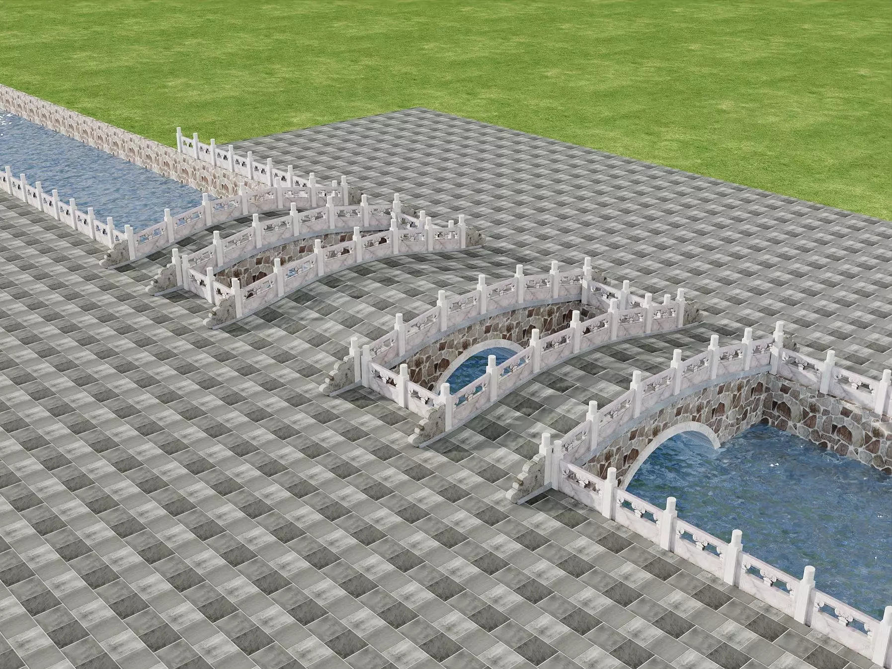 Chinese Stone Arch Bridge Pack 3D model_0