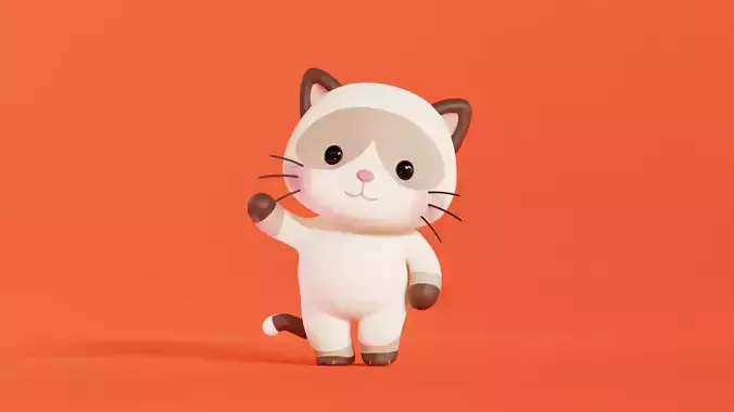 Cat Character Rigged Animated Siamese Chibi Kawaii