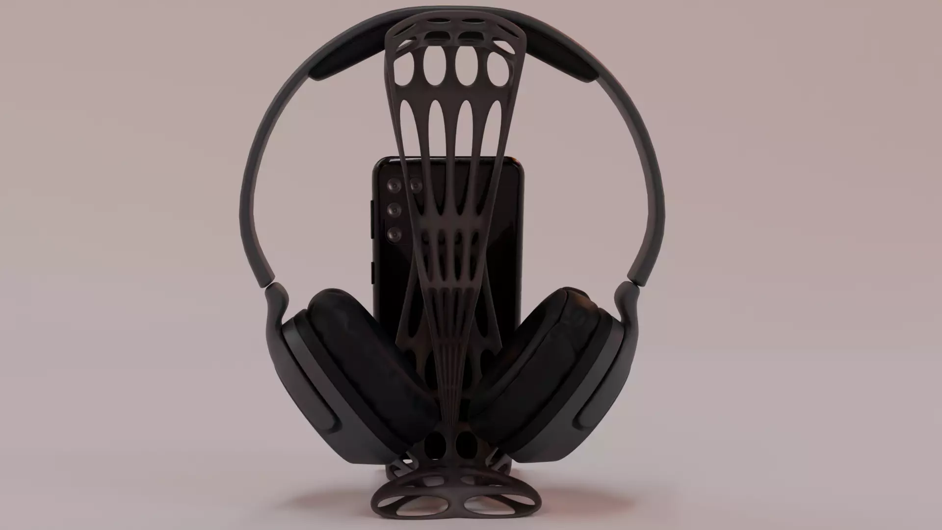 Modern Organic Headphones and Phone stand 3D print model_2