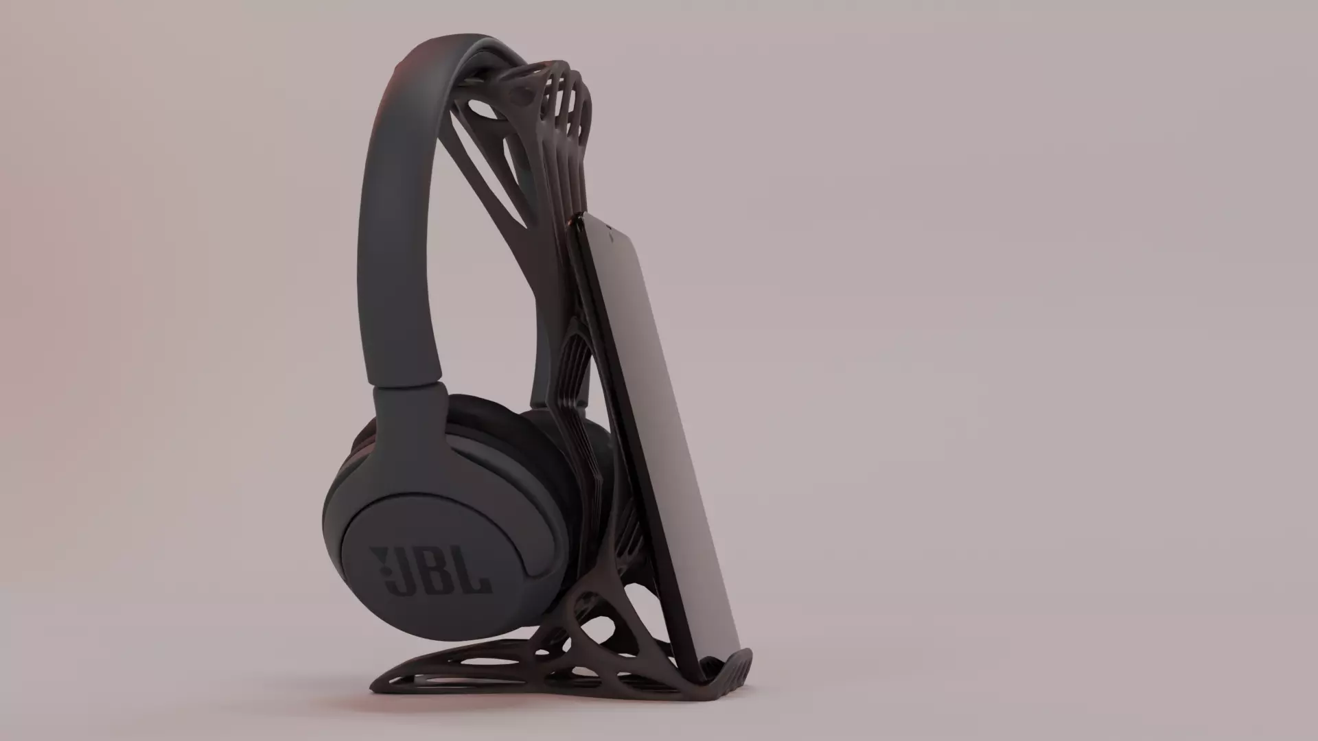 Modern Organic Headphones and Phone stand 3D print model_0
