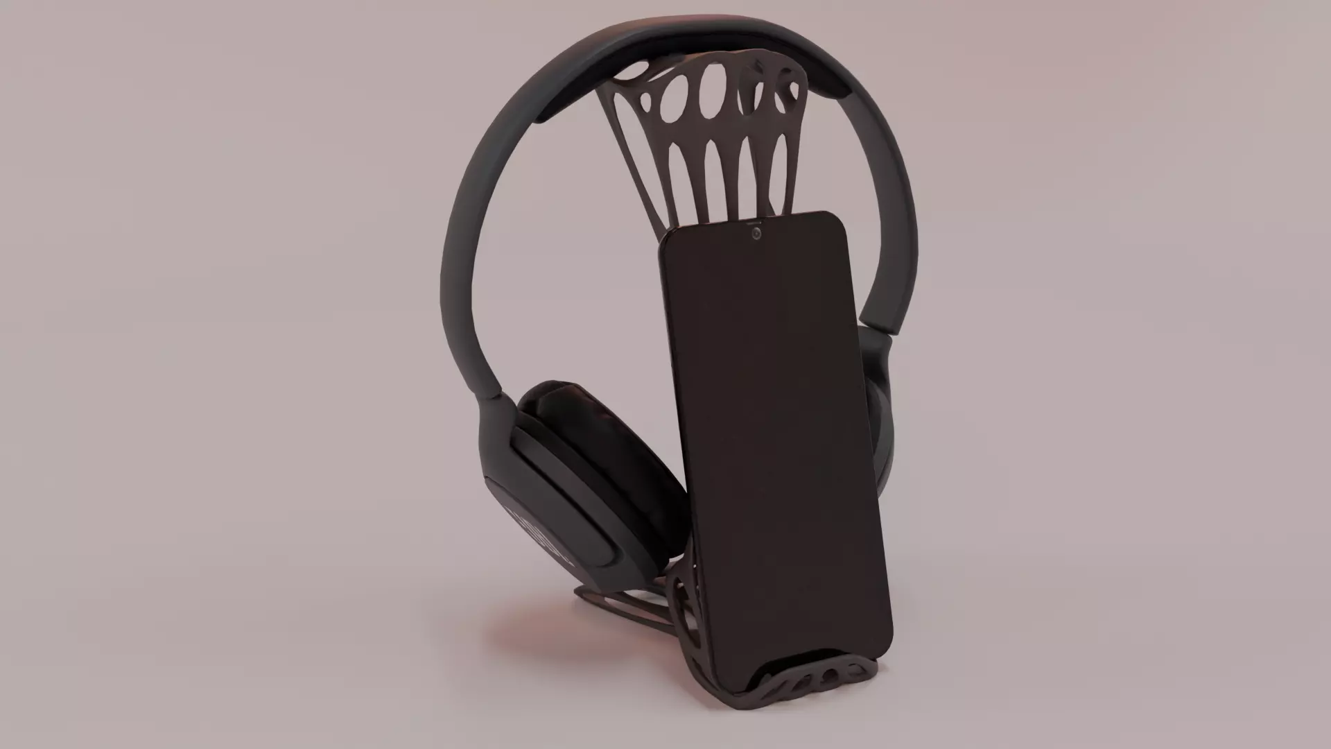 Modern Organic Headphones and Phone stand 3D print model_1