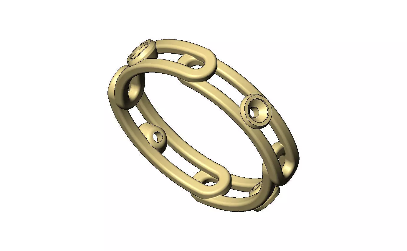 Diamond bezel set paperclip chain link band US sizes 5to11 3D print model_5