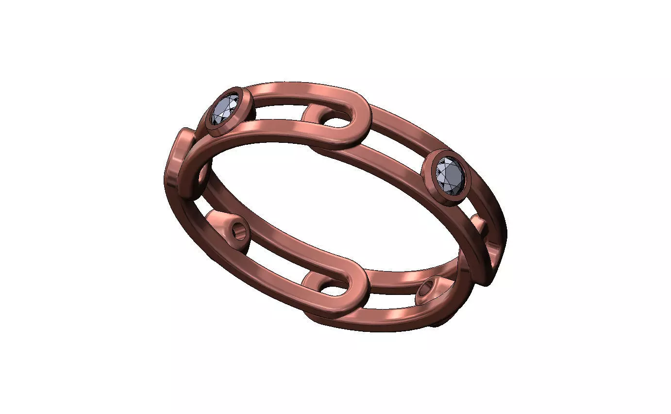 Diamond bezel set paperclip chain link band US sizes 5to11 3D print model_10