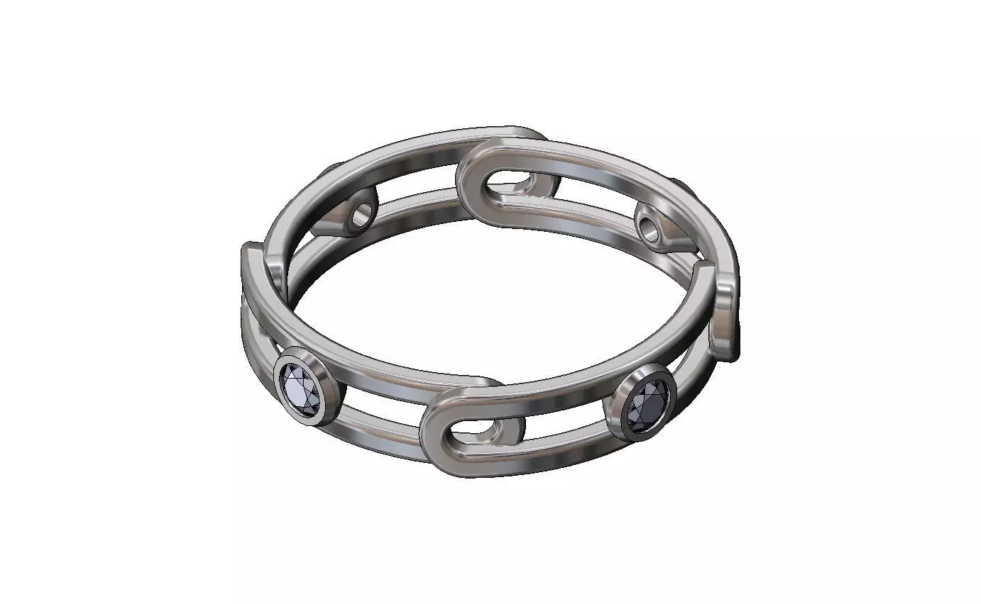 Diamond bezel set paperclip chain link band US sizes 5to11 3D print model_9