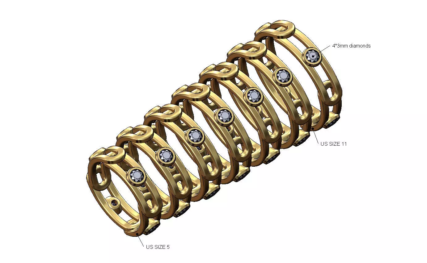 Diamond bezel set paperclip chain link band US sizes 5to11 3D print model_0