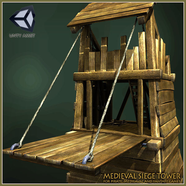 Animated Medieval Siege Tower Low-poly 3D model_8