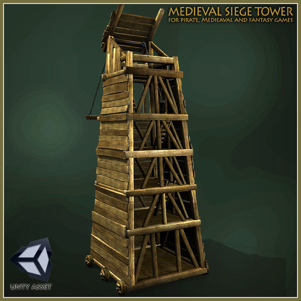Animated Medieval Siege Tower Low-poly 3D model_2