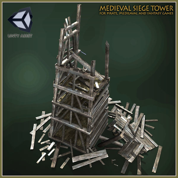 Animated Medieval Siege Tower Low-poly 3D model_9