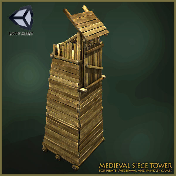 Animated Medieval Siege Tower Low-poly 3D model_7
