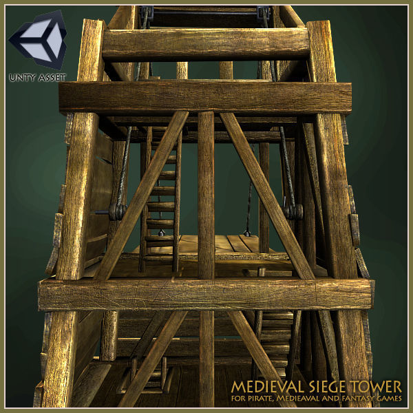 Animated Medieval Siege Tower Low-poly 3D model_5