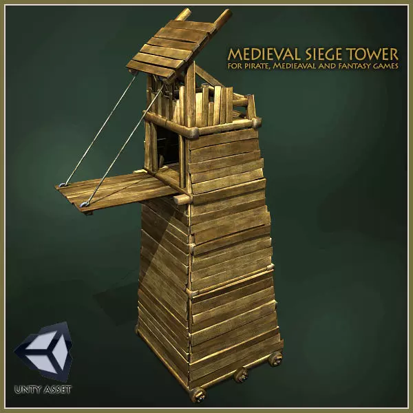 Animated Medieval Siege Tower Low-poly 3D model_0