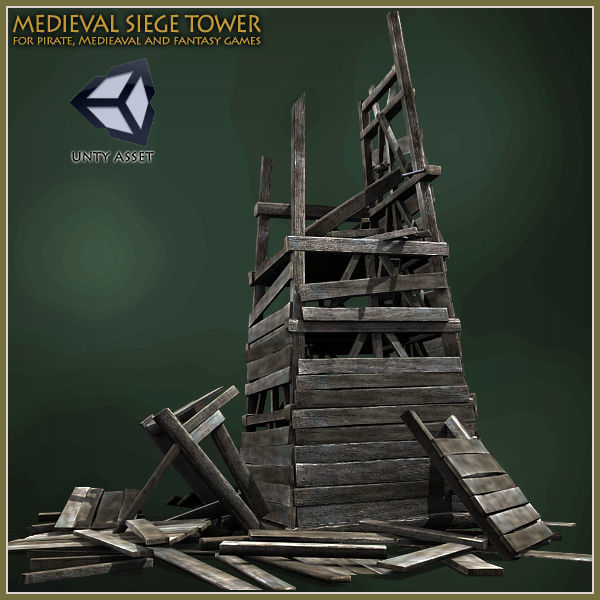 Animated Medieval Siege Tower Low-poly 3D model_6