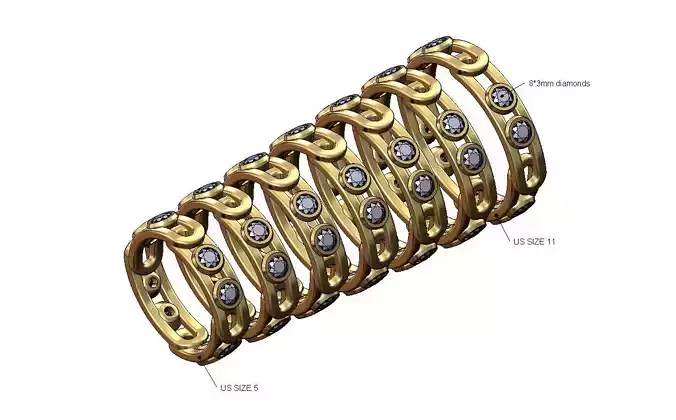 Double diamond bezel set paperclip link band US sizes 5to11