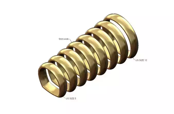 Euro shank 5mm wide comfort fit dome rounded band US sizes 5to12