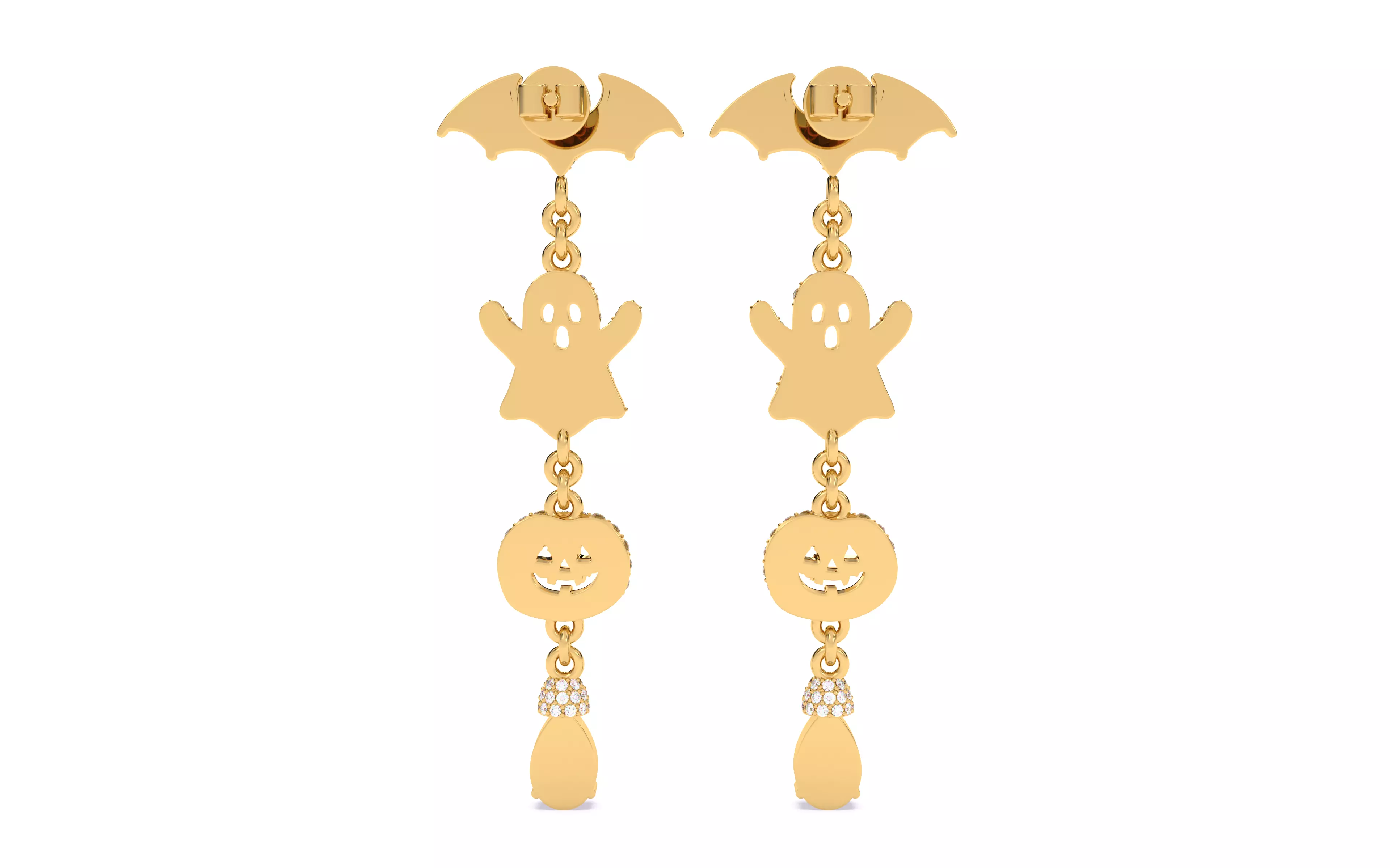 Halloween Ghost Bat Pumpkin Earrings 3dm stl renders 3D print model_9