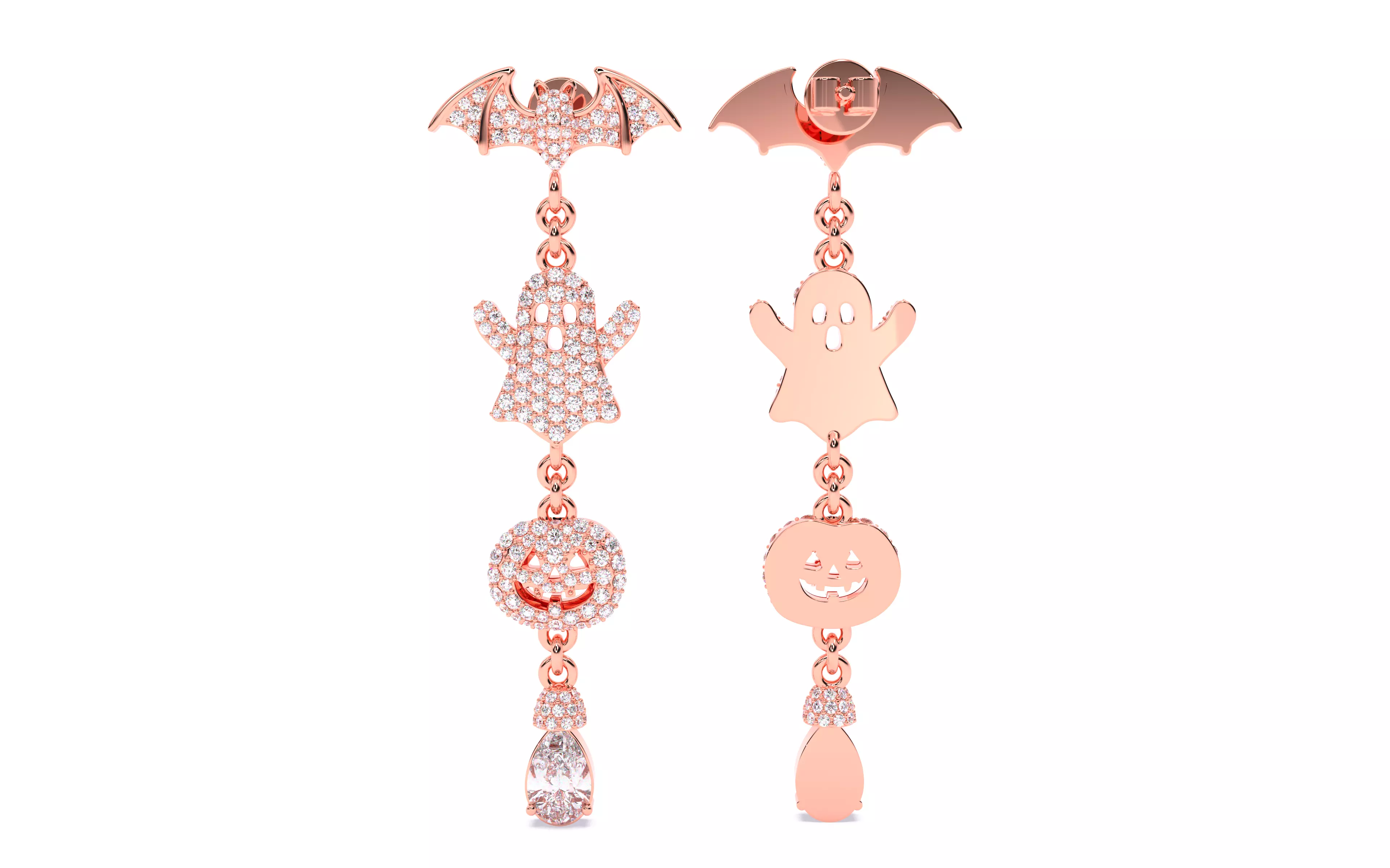 Halloween Ghost Bat Pumpkin Earrings 3dm stl renders 3D print model_2
