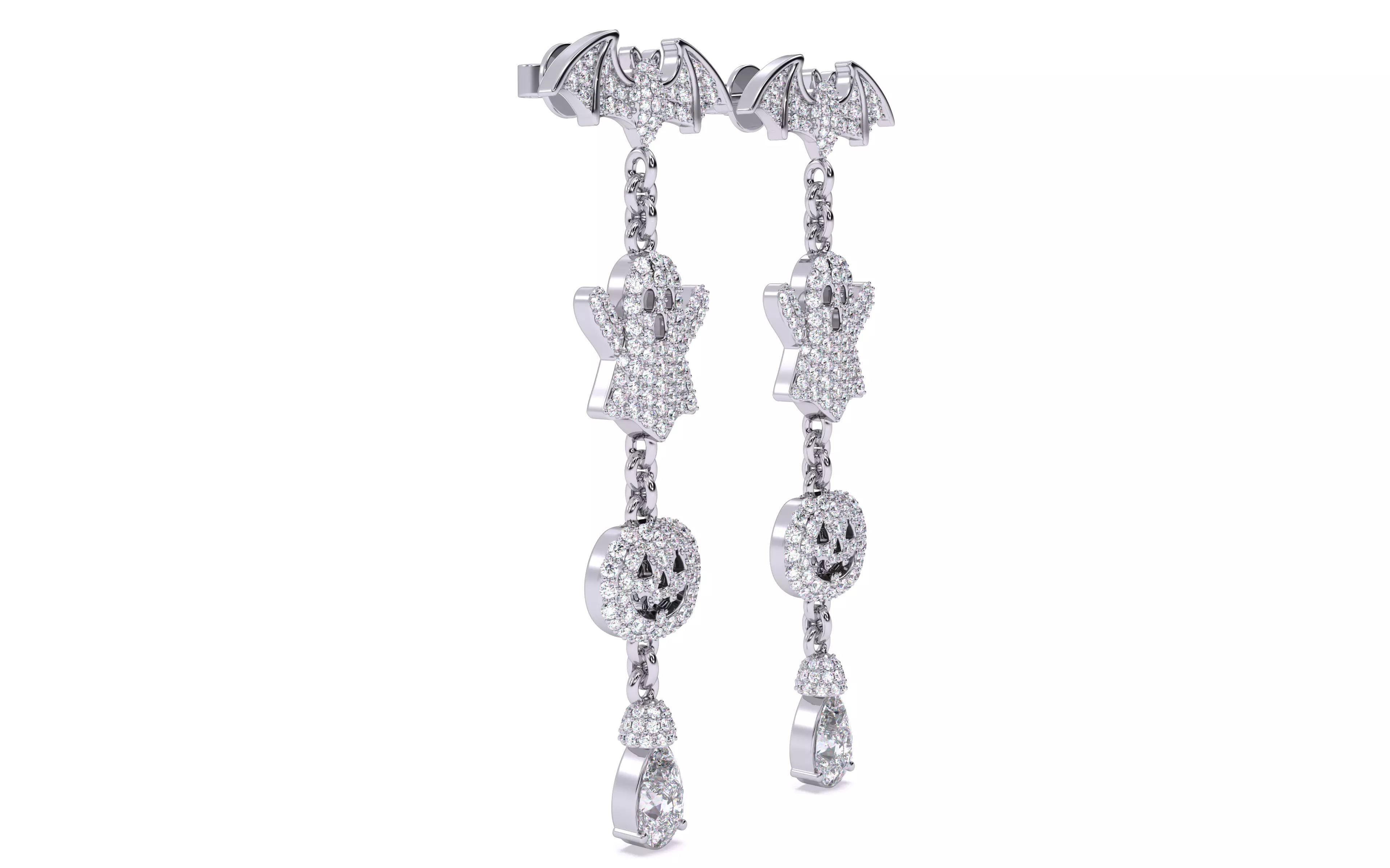 Halloween Ghost Bat Pumpkin Earrings 3dm stl renders 3D print model_17