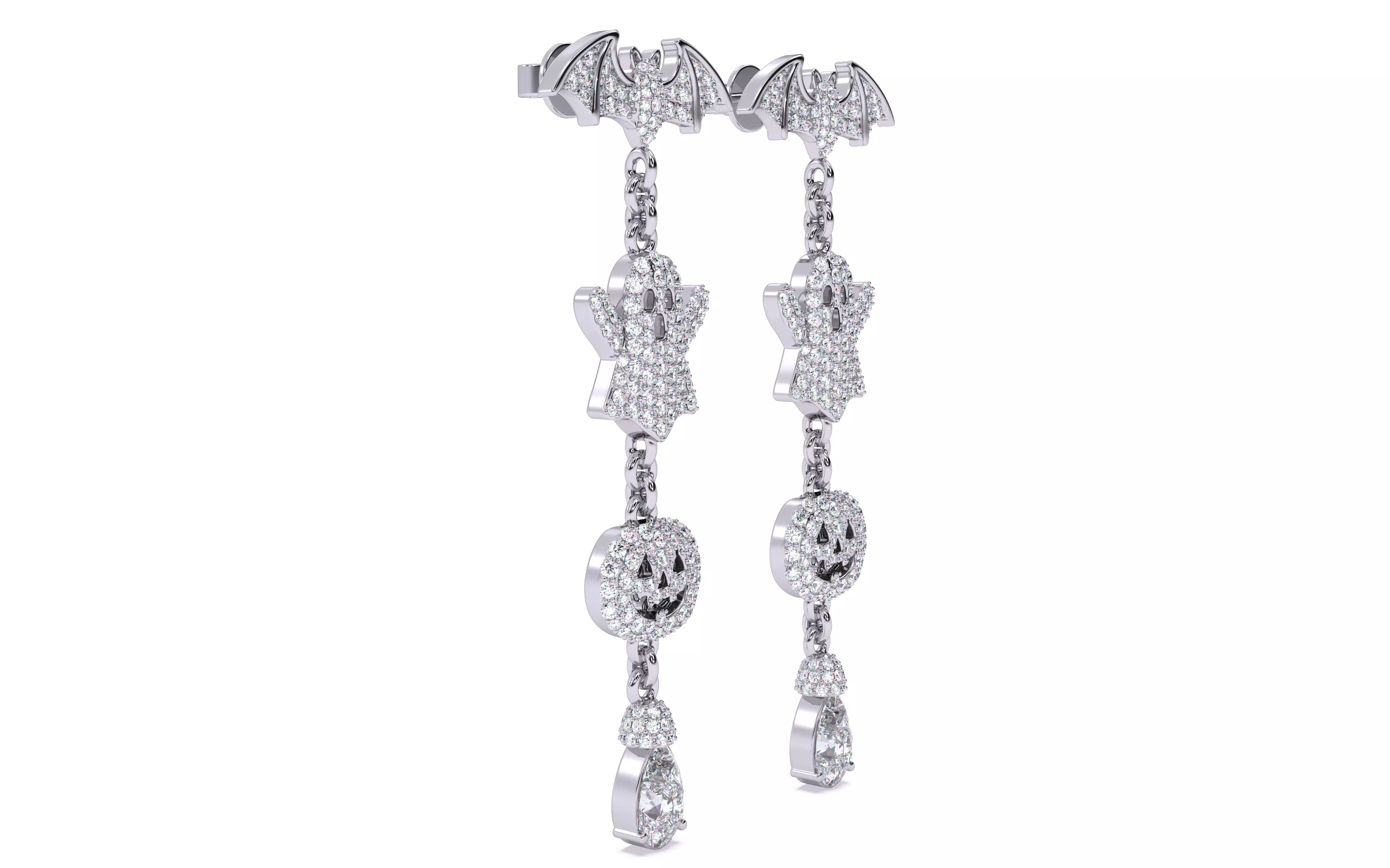 Halloween Ghost Bat Pumpkin Earrings 3dm stl renders 3D print model_16